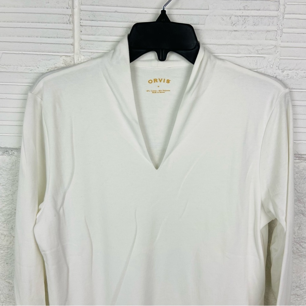 ORVIS white V neck 3/4 sleeves cotton shirt size medium - Picture 5 of 7